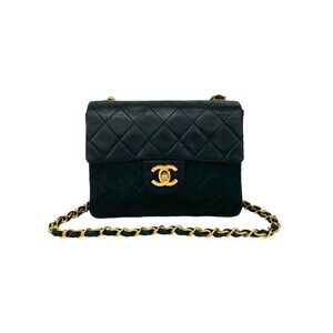 CHANEL Matelasse Coco Mark Lambskin Chain Shoulder Bag Pochette Black 26065